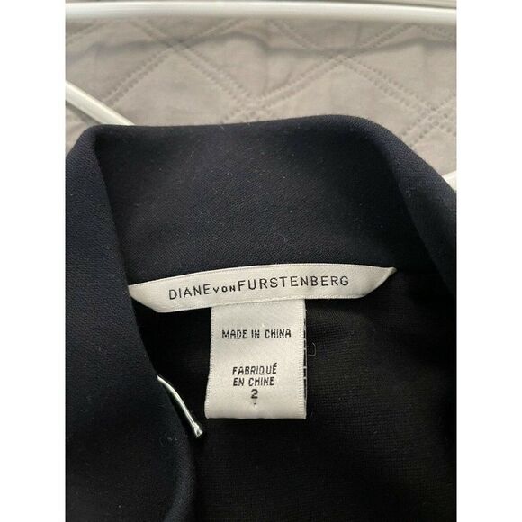 Diane Von Furstenberg Full Length Jacket Black Blue Double Breast DVF Size 2 - Picture 4 of 5